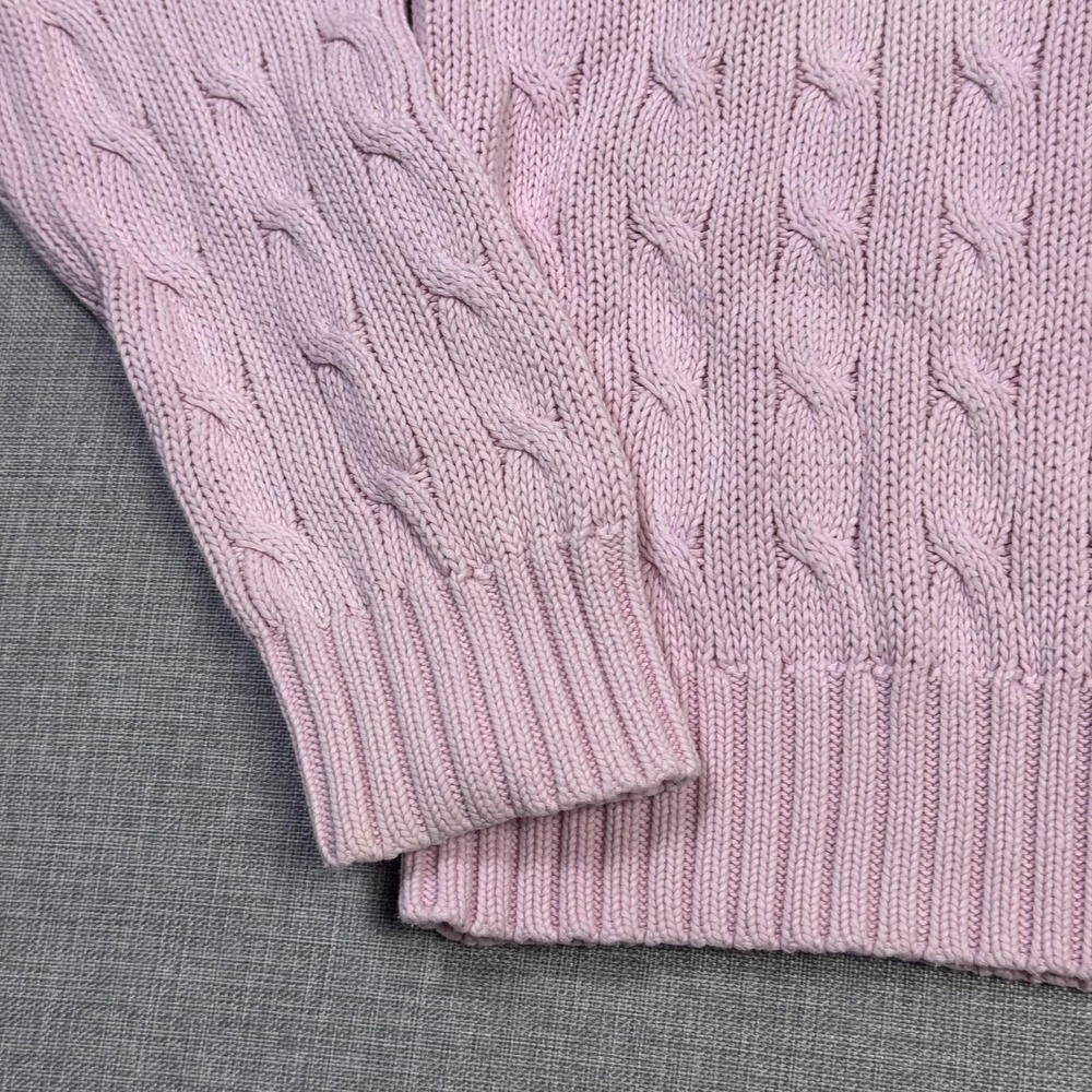 Ralph Lauren Cable-Knit Sweater Womens M Pink Cotton Pullover Embroidered Logo - Picture 8 of 10
